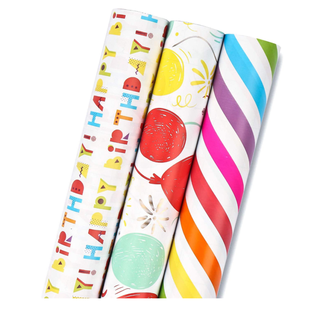 MAYPLUSS Wrapping Paper Roll - Mini Roll - 17.3 inch X 120 inch Per roll - 3 Different Birthday Print Design (43.2 sq.ft.TTL)