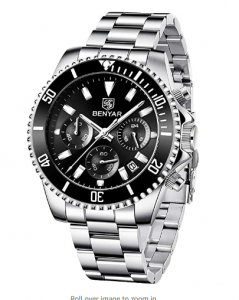 BENYAR Men's Watches Chronograph Watch for Men Multifunction Black Waterproof Sport Fashion Quartz Wristwatches Calendar with Stainless Steel Strap