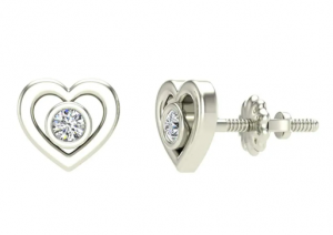Heart Earrings for girls-women Love Diamond Studs Gift Box Authenticity Cards 10K Solid Gold 0.10 ct t.w.