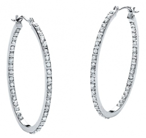 Platinum over Sterling Silver Genuine Diamond Accent Inside Out Hoop Earrings (31mm)