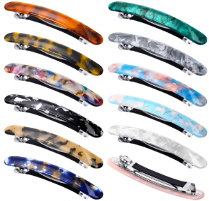12 Pieces Skinny Hair Barrettes Tortoise Shell Cellulose Acetate French Hair Clip Automatic Hair Clip Long and Thin Handmade Celluloid Onyx Hair Barrette
