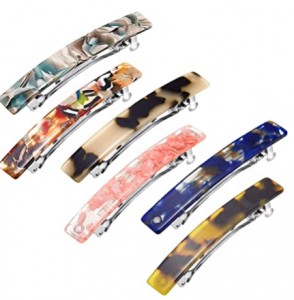 6 Pieces Tortoise Shell Hair Barrettes Medium French Snap Hair Barrettes Automatic Acetate Hair Clips Tortoise Rectangle Hair Clips for Women Girls Hair Accessories