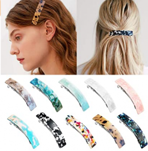 ZYNERY 10 Pieces French Elegant Rectangle Hair Barrettes for Women Girls, Acrylic Tortoise Shell Hair Clips for Thick Hair - Automatic Hairpins with Marble Print